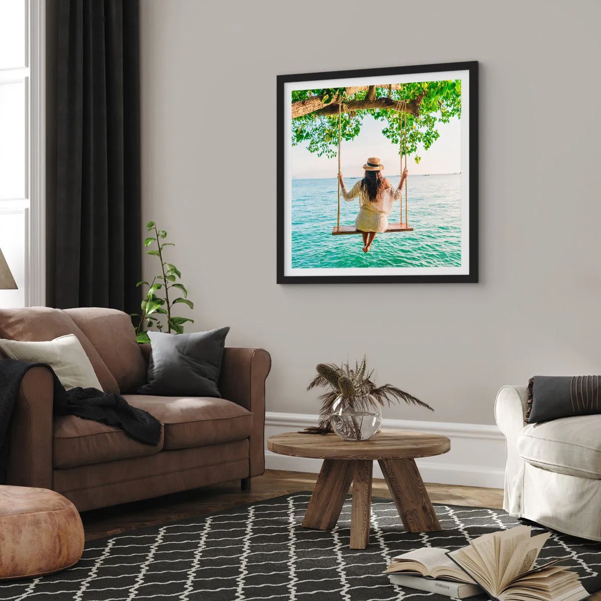 Pôster com moldura preta - A vida é bela - 40x40 cm