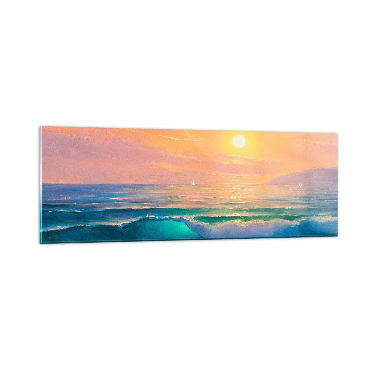 Quadro em vidro - O canto turquesa das ondas - 90x30 cm