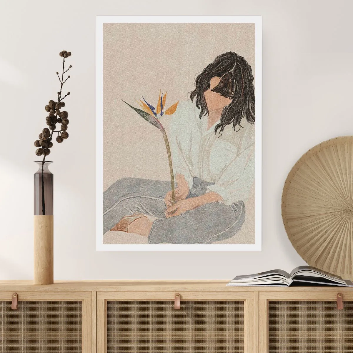 Pôster - Retrato com uma flor exótica - 70x100 cm