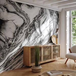 Papel de Parede Standard Eco - Padrão abstrato em tons de preto e branco - 100x70cm - No princípio, era o caos - Decoração de parede moderna para a sala de estar e quarto ARTTOR