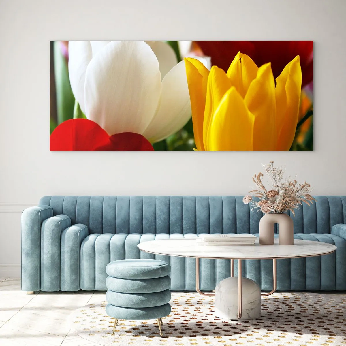 Quadro em vidro - Febre das tulipas - 90x30 cm