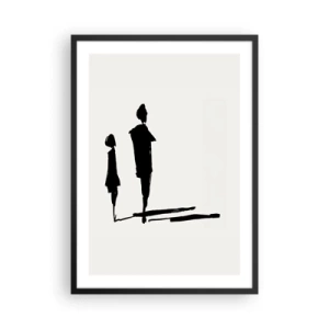Pôster com moldura preta - Silhuetas de duas figuras em preto sobre fundo claro - 50x70cm - Certeza que juntos? - Decoração de parede moderna para a sala de estar e quarto ARTTOR
