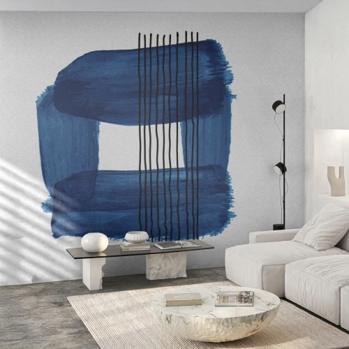 Papel de Parede Premium Sand - Composição azul-negra - Abstração, Pedaço, Arte Moderna - 100x70 cm