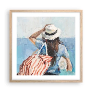 Pôster com moldura de carvalho claro - Bem-vindo às suas férias - 50x50 cm