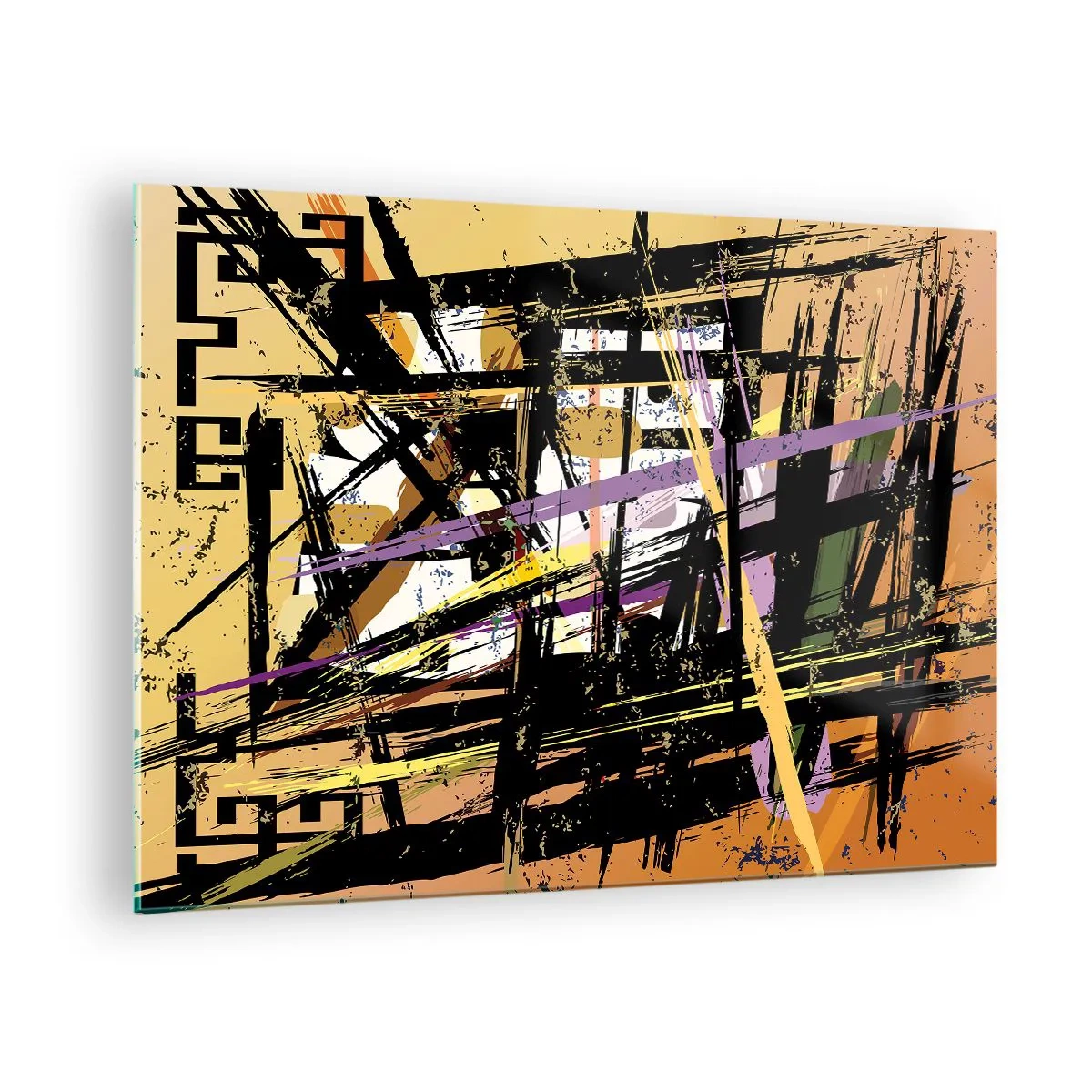 Quadro em vidro - Composição geométrica abstrata em linhas nítidas - 70x50cm - Corte afiado - Decoração de parede moderna para a sala de estar e quarto ARTTOR