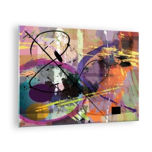 Quadro em vidro - Formas e linhas abstratas coloridas em uma composição dinâmica - 70x50cm - Pode ir direto ou ao redor - Decoração de parede moderna para a sala de estar e quarto ARTTOR