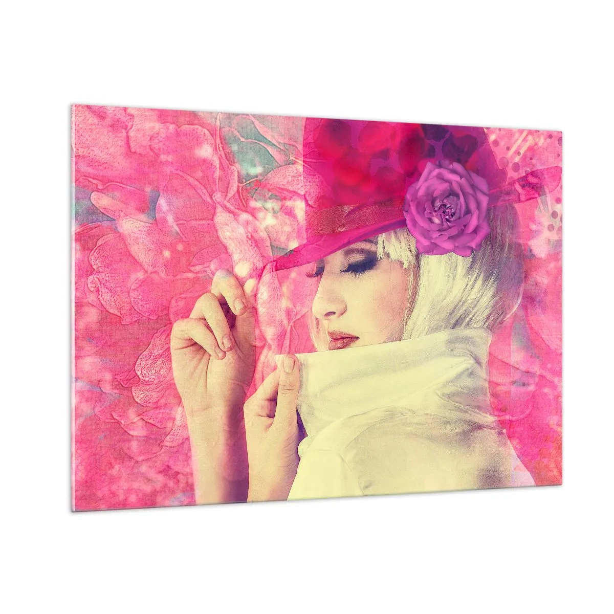 Quadro em vidro - Retrato retro em rosa - 100x70 cm