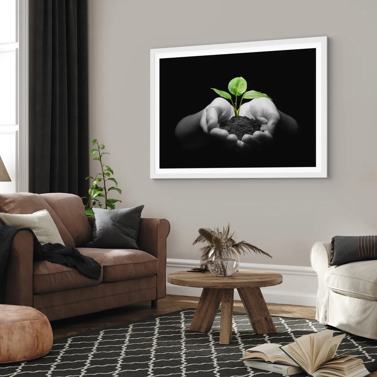 Pôster em moldura branca - Eu amo a natureza, eu a protejo - 100x70 cm