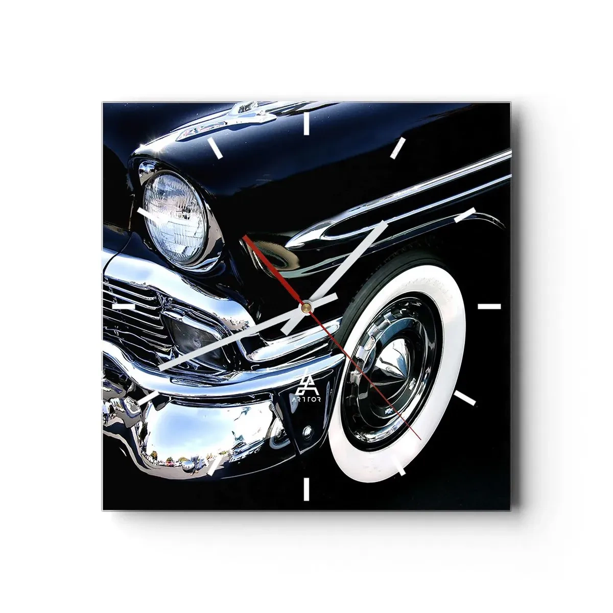 Relógio de parede - Relógio em vidro - Clássicos em prata, preto e branco - 40x40 cm