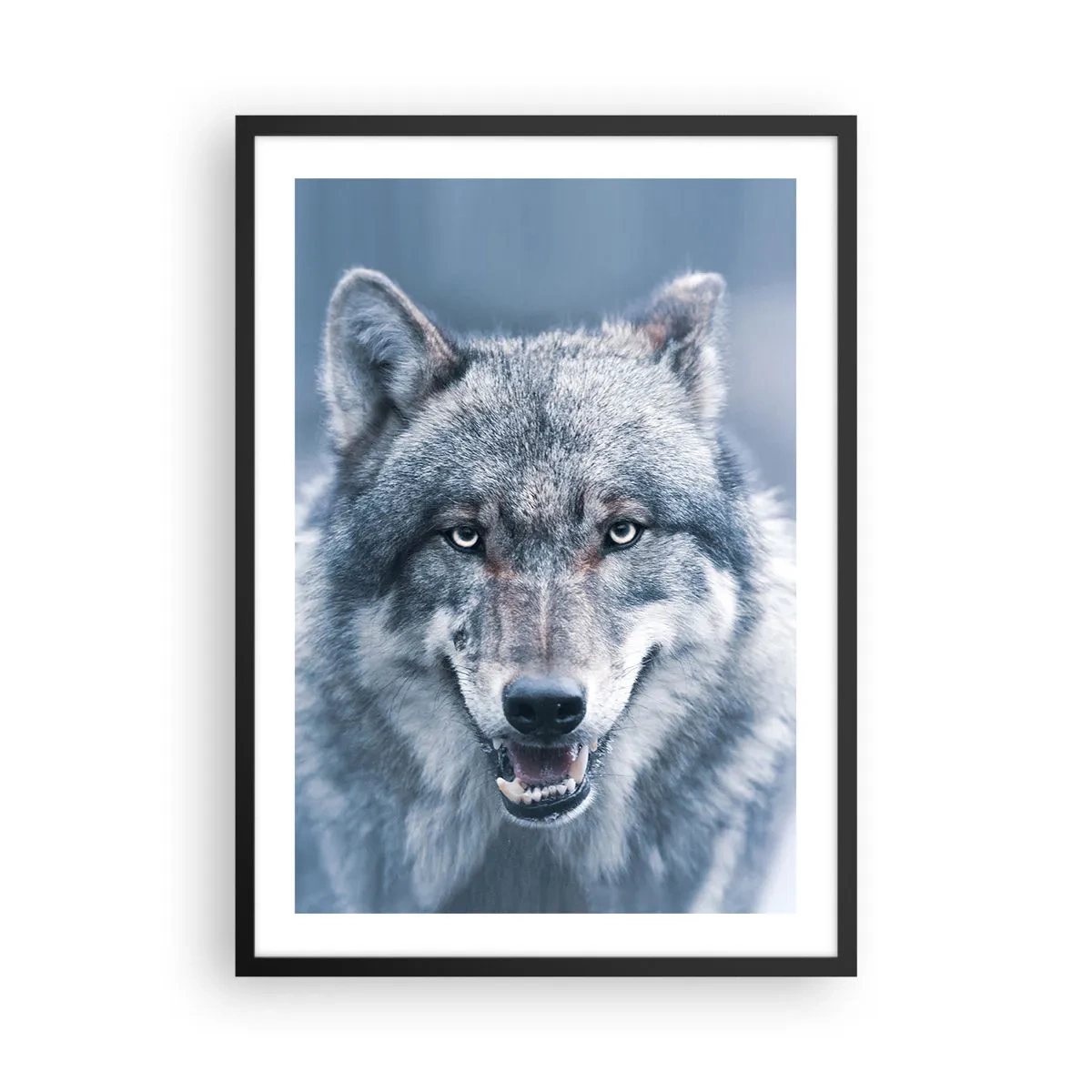 Pôster com moldura preta - Retrato de um lobo em uma paisagem de inverno - 50x70cm - Vai aceitar o desafio? - Decoração de parede moderna para a sala de estar e quarto ARTTOR