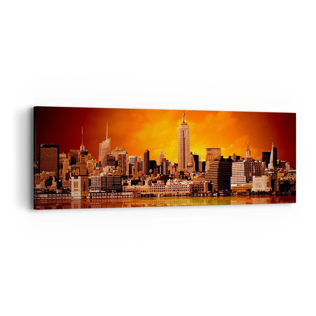 Quadro em tela - Panorama metropolitano em amarelo e bronze - 90x30 cm