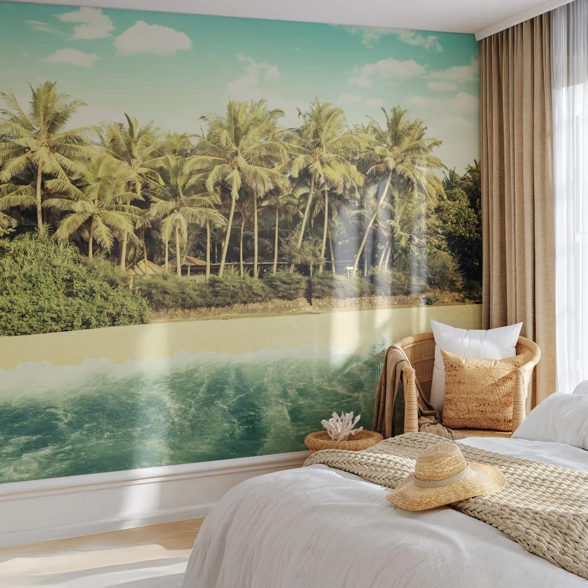 Papel de Parede Premium Sand - Ou talvez aqui? - Paisagem, Praia, Coqueiro - 100x70 cm