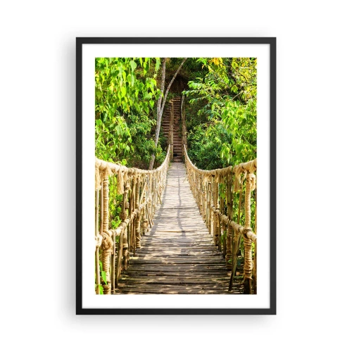 Pôster com moldura preta - Uma ponte de corda de madeira cercada por vegetação exuberante - 50x70cm - Suspenso na vegetação - Decoração de parede moderna para a sala de estar e quarto ARTTOR