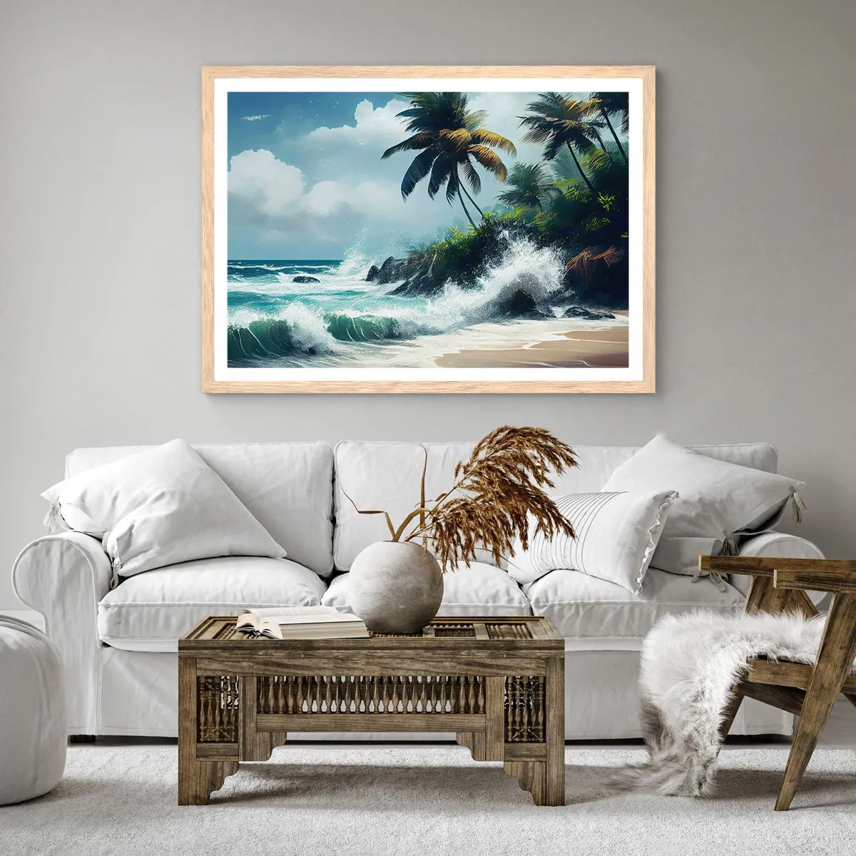 Pôster com moldura de carvalho claro - Em uma costa tropical - 91x61 cm