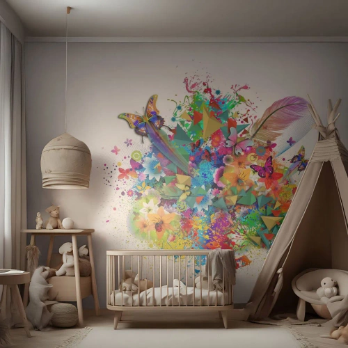 Papel de Parede Premium Sand - Um ramo de alegria - Borboleta, Flor, Gráficos - 450x315 cm