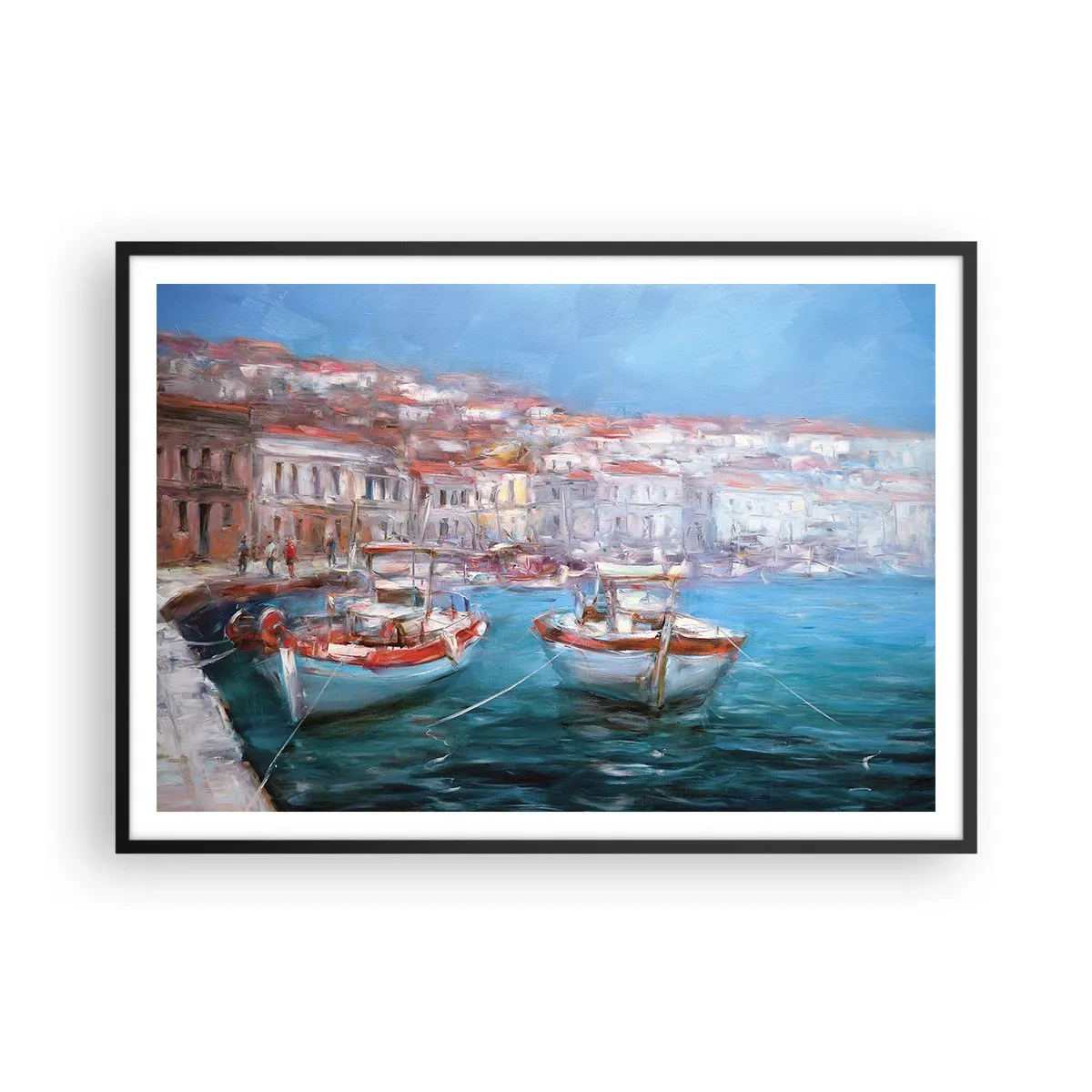 Pôster com moldura preta - Baía italiana - 100x70 cm