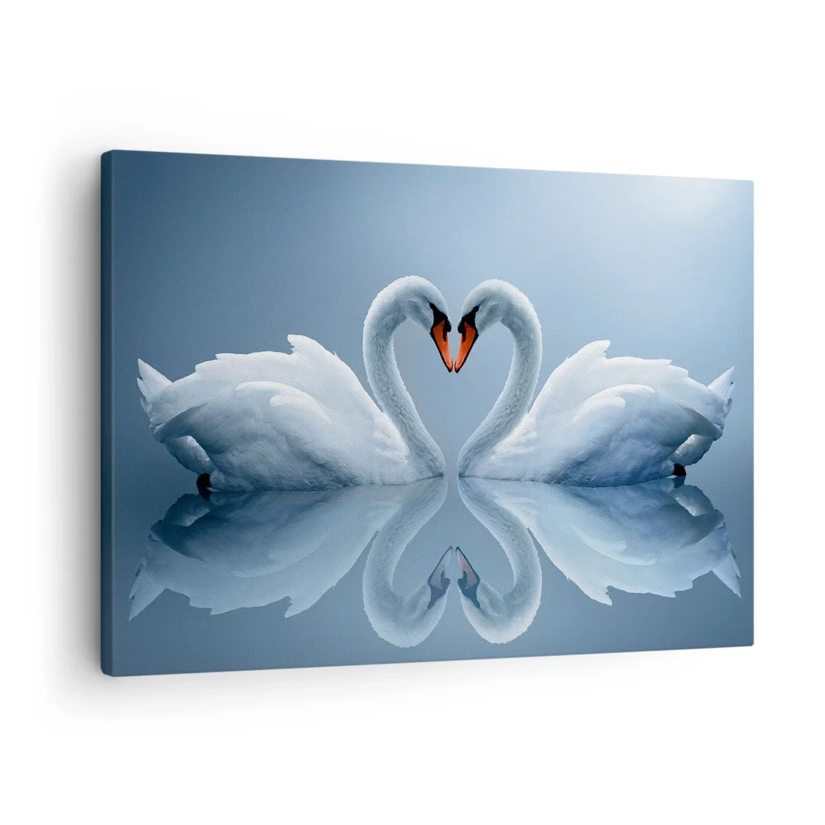 Quadro em tela - Dois cisnes formando um coração em uma superfície calma de água - 70x50cm - Hora do amor - Decoração de parede moderna para a sala de estar e quarto ARTTOR