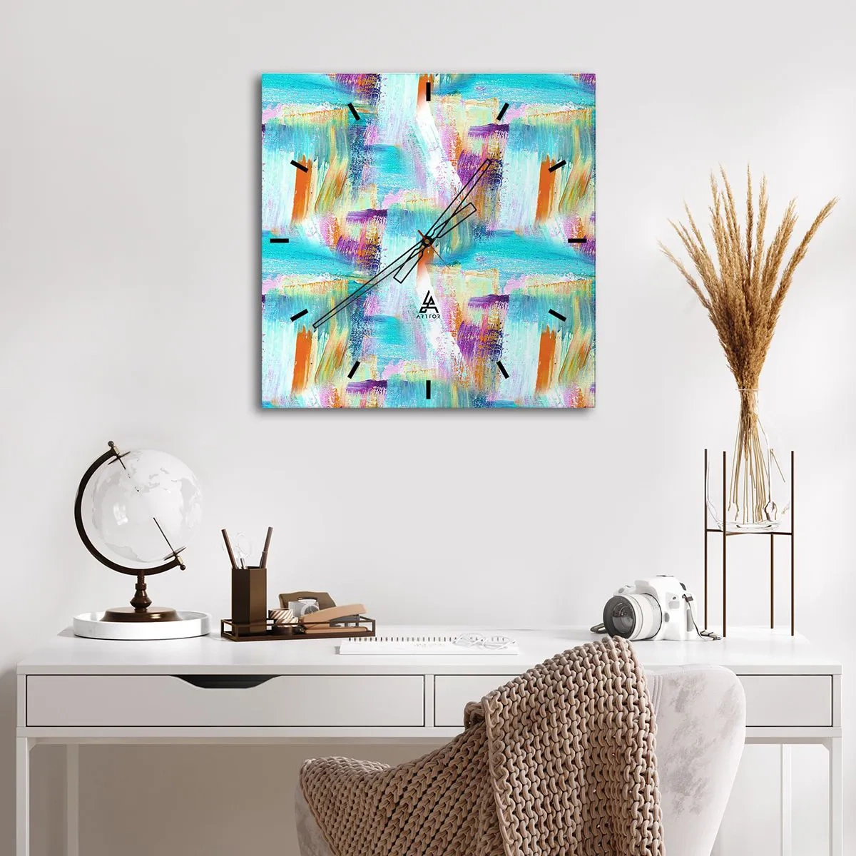 Relógio de parede - Relógio em vidro - Uma alegre coposição de camadas - 40x40 cm