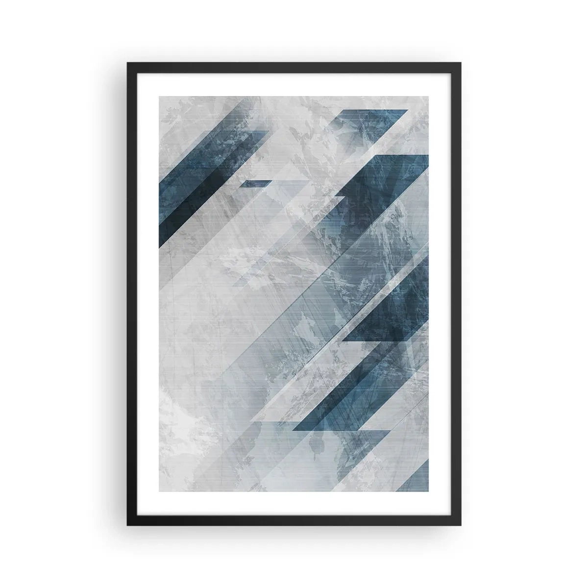 Pôster com moldura preta - Geometria em tons de azul e cinza - 50x70cm - Arte espacial – movimento cinzento - Decoração de parede moderna para a sala de estar e quarto ARTTOR