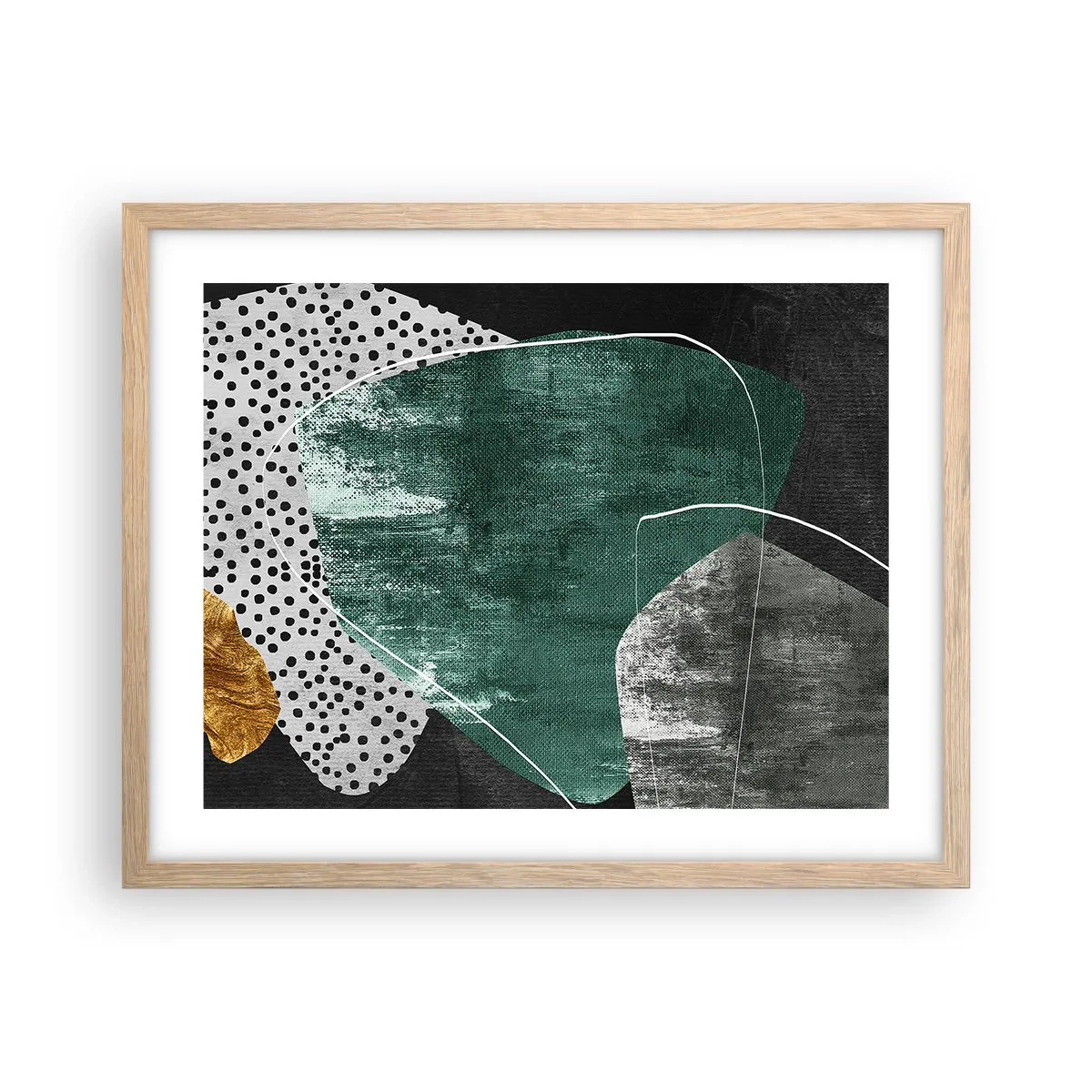 Pôster com moldura de carvalho claro - Abstração colorida com folha de ouro - 50x40 cm