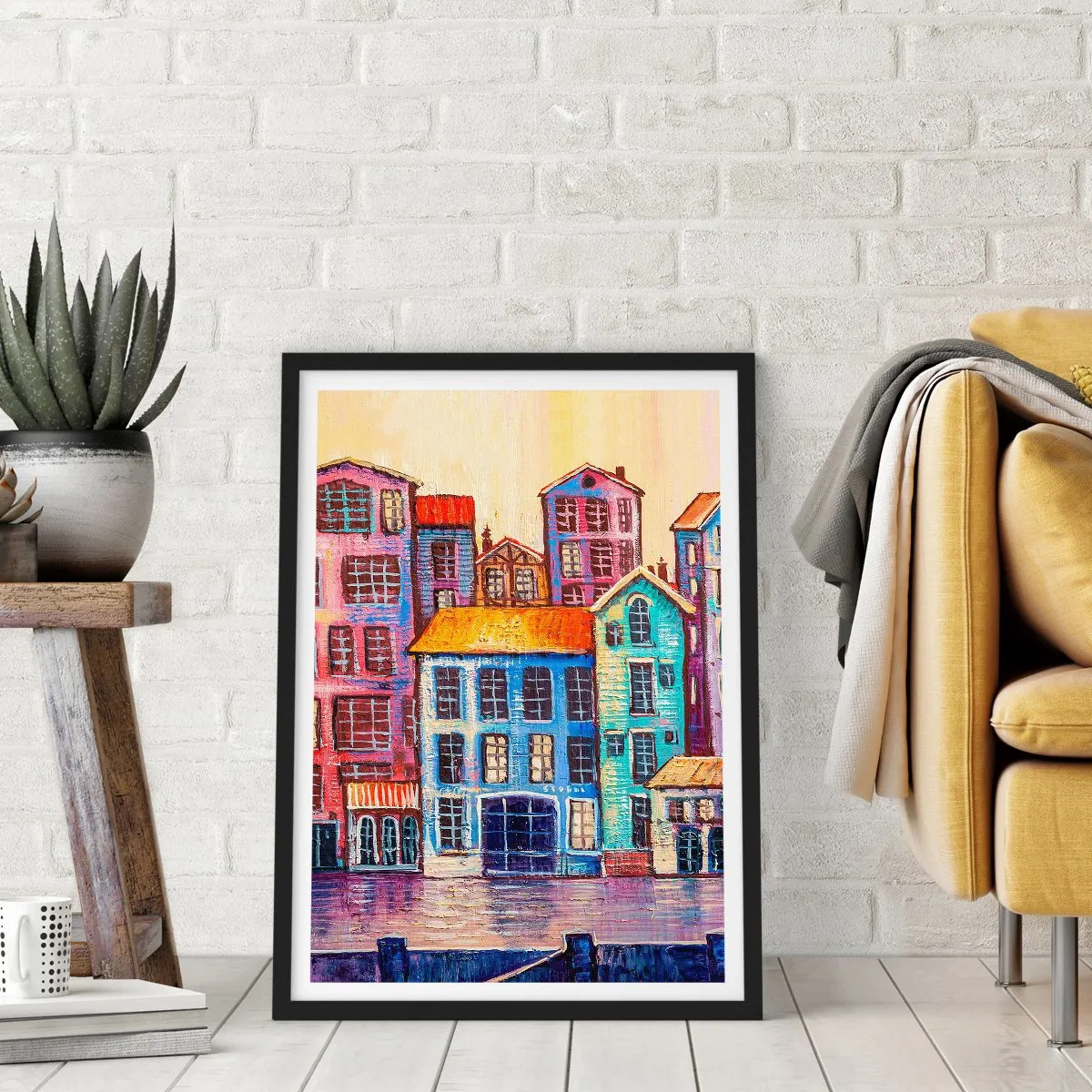 Pôster com moldura preta - Uma cidade como de um conto de fadas - 30x40 cm