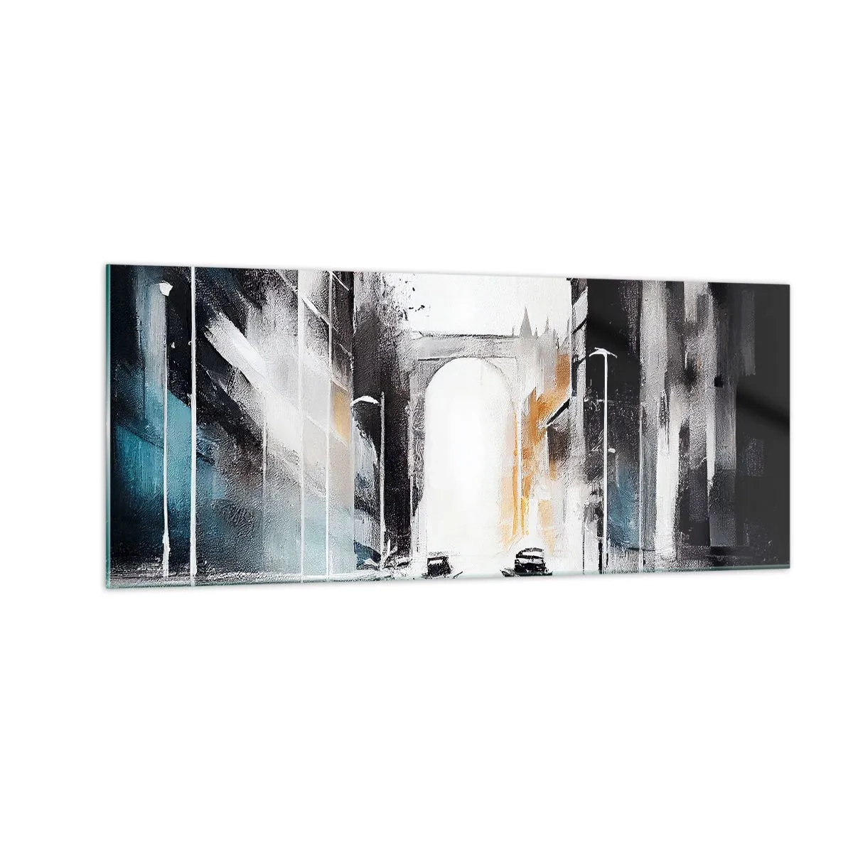 Quadro em vidro - Estudo da cidade: arquitetura e movimento - 100x40 cm