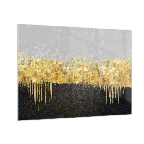 Quadro em vidro - Abstração dourada com contraste preto e cinza - 70x50cm - Para dentro e para cima - Decoração de parede moderna para a sala de estar e quarto ARTTOR