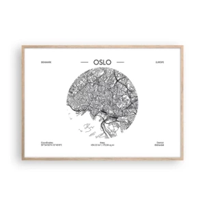 Pôster com moldura de carvalho claro - Anatomia de Oslo - 100x70 cm