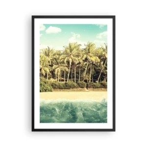 Pôster com moldura preta - Praia tropical com palmeiras e águas azuis - 50x70cm - Ou talvez aqui? - Decoração de parede moderna para a sala de estar e quarto ARTTOR
