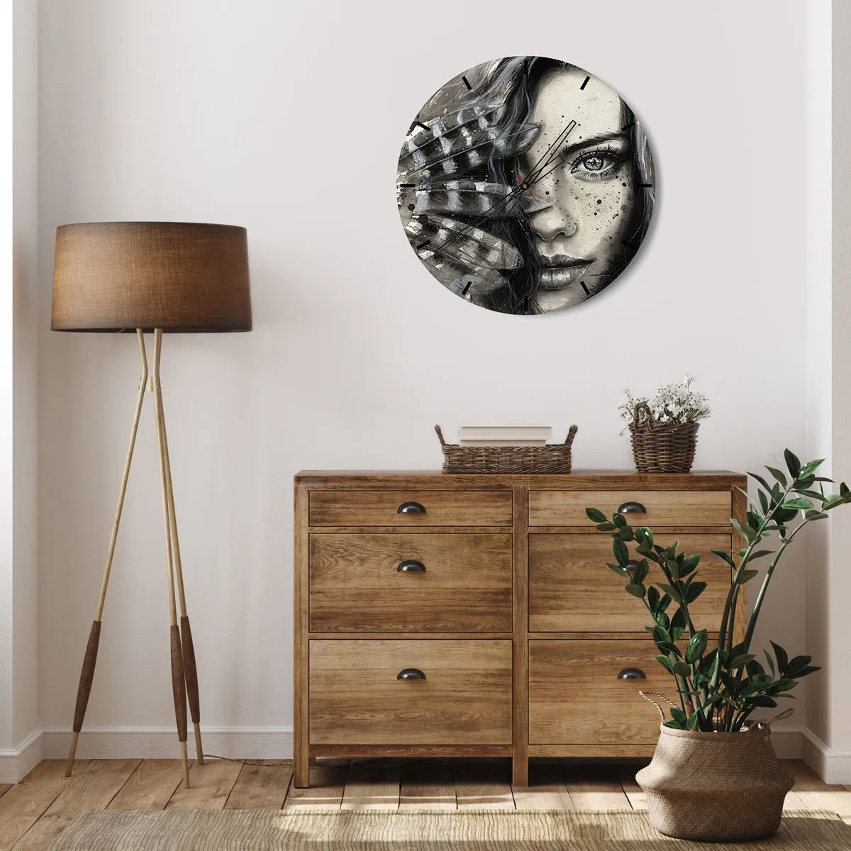 Relógio de parede - Relógio em vidro - Retrato de uma mulher com efeito de pincelada artística - 30x30cm - Beleza selvagem - Decoração de parede moderna para a sala de estar, cozinha e quarto ARTTOR