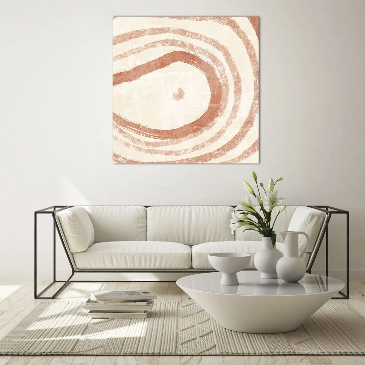 Quadro em vidro - Círculos de coral – composição - 50x50 cm