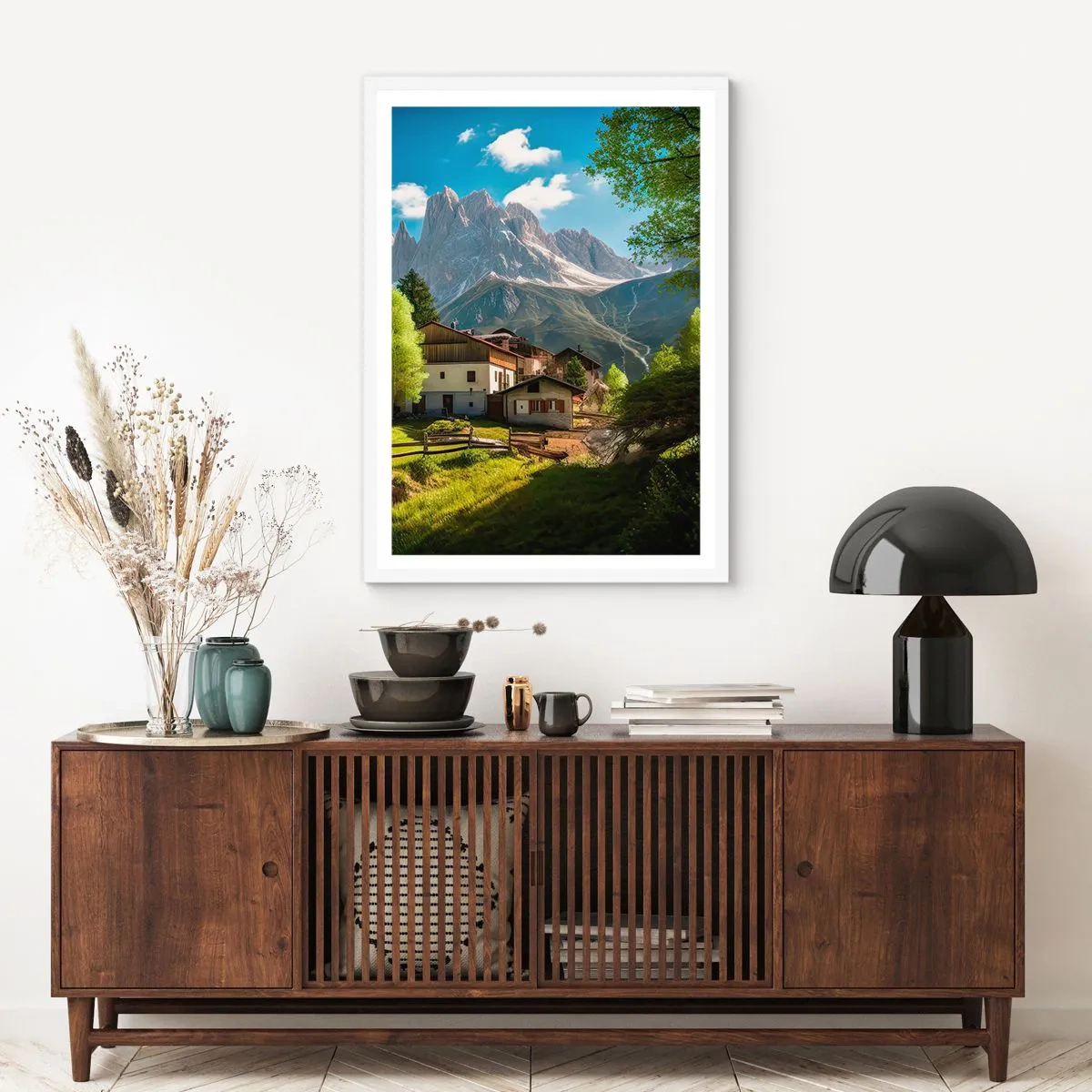 Pôster em moldura branca - Idílio alpino - 40x50 cm