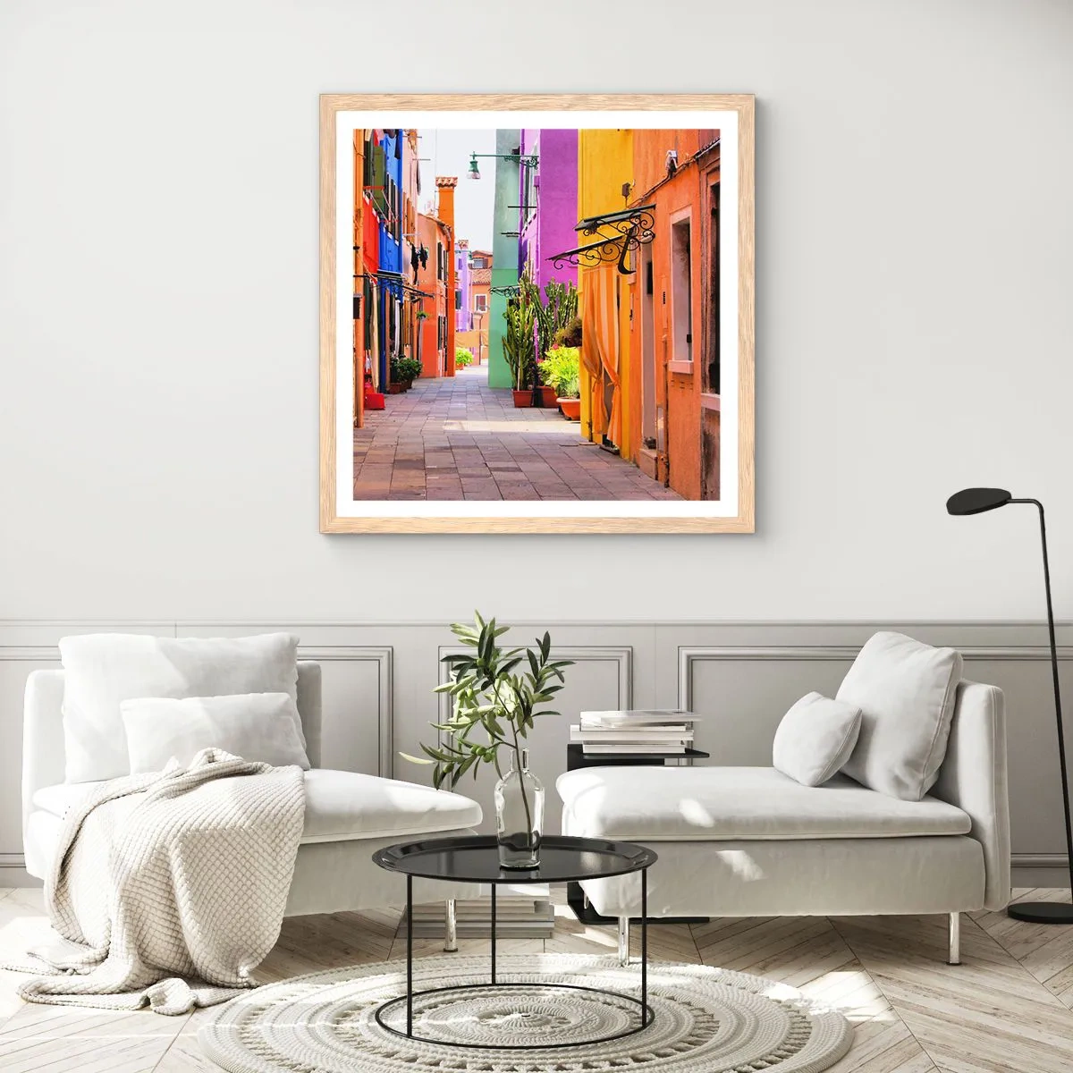 Pôster com moldura de carvalho claro - Beco arco-íris - 60x60 cm