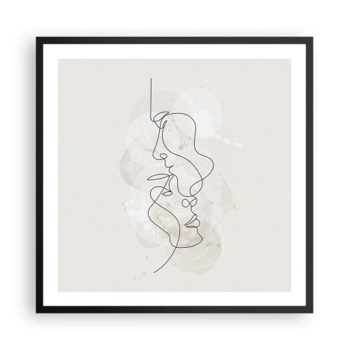 Pôster com moldura preta - Emaranhados num abraço - 60x60 cm