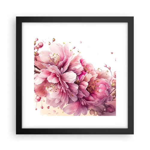Pôster com moldura preta - Flor de cerejeira - 30x30 cm