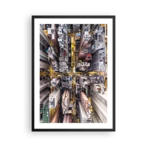 Pôster com moldura preta - Vista aérea da cidade à noite - 50x70cm - Saudações de Hong Kong - Decoração de parede moderna para a sala de estar e quarto ARTTOR