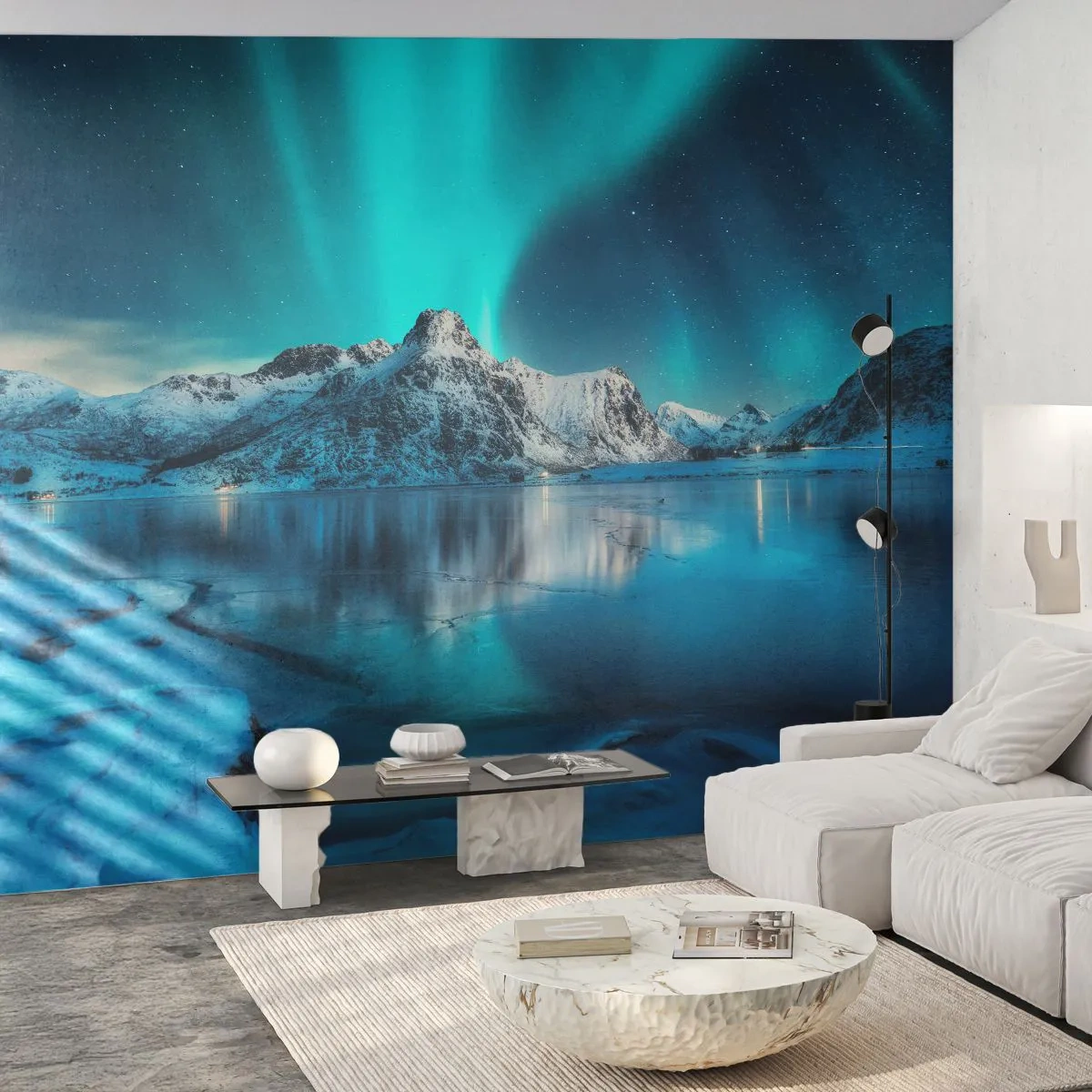 Papel de Parede Premium Sand - Noite de Luz - Aurora boreal, Noruega, Paisagem - 350x256 cm