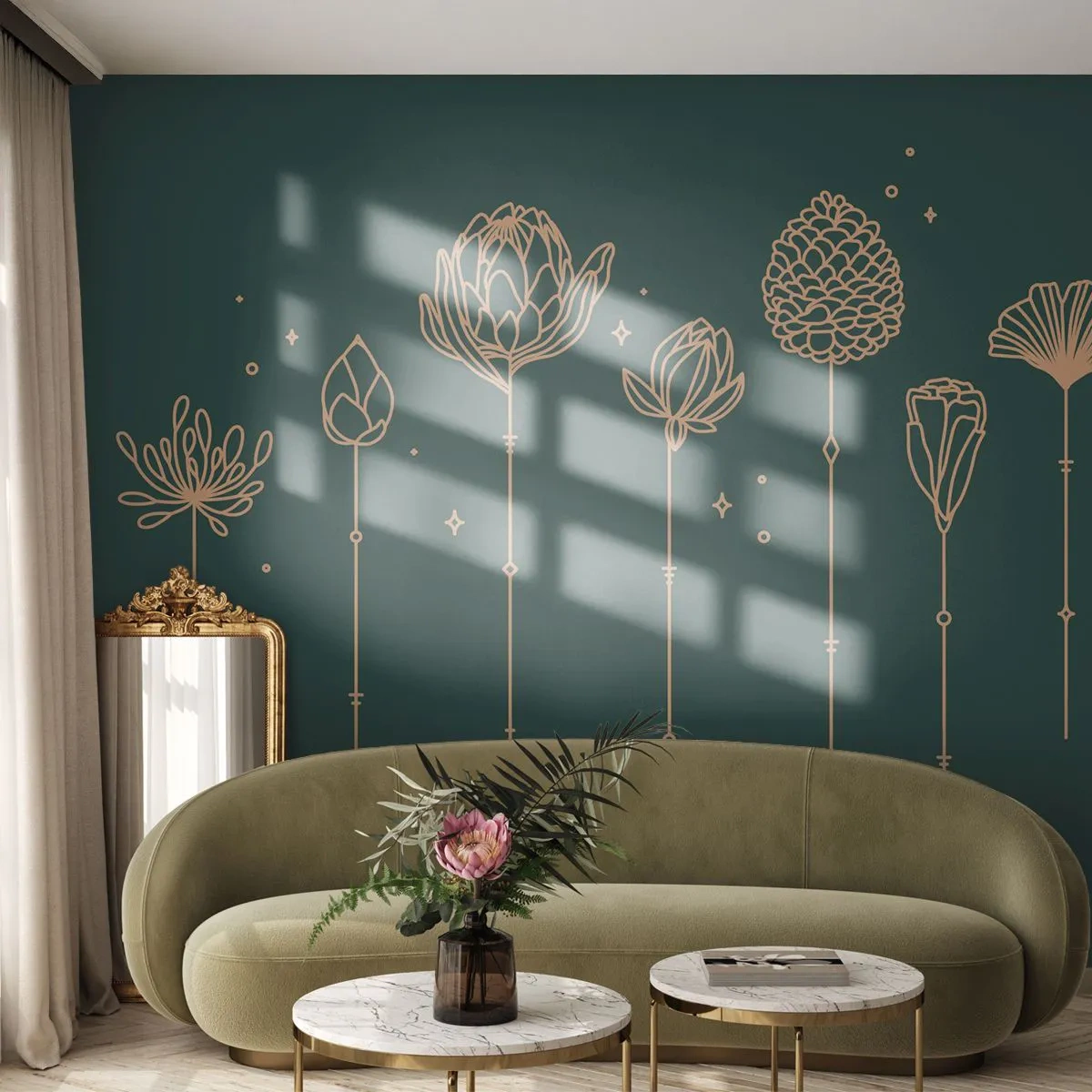 Papel de Parede Premium Sand - A família RAMOS - Flores, Art Deco, Minimalista - 100x70 cm