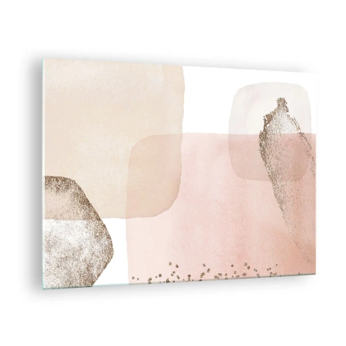Quadro em vidro - Uma composição abstrata em tons de rosa, bege e dourado. - 70x50cm - Olhar através da cor - Decoração de parede moderna para a sala de estar e quarto ARTTOR