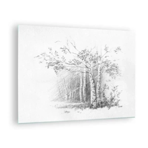 Quadro em vidro - Esboço de uma floresta de bétulas em tons monocromáticos - 70x50cm - Luz da floresta de bétulas - Decoração de parede moderna para a sala de estar e quarto ARTTOR