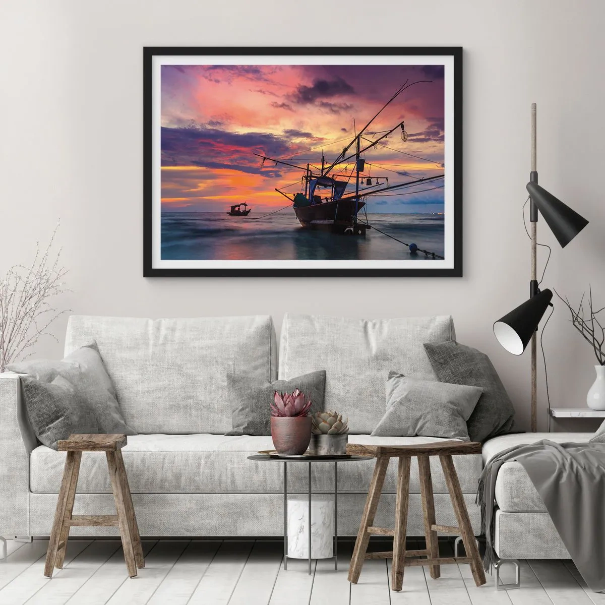 Pôster com moldura preta - Noite exótica - 100x70 cm