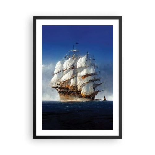 Pôster com moldura preta - Um veleiro em alto mar a toda vela sob a luz do sol - 50x70cm - A grande glória! - Decoração de parede moderna para a sala de estar e quarto ARTTOR