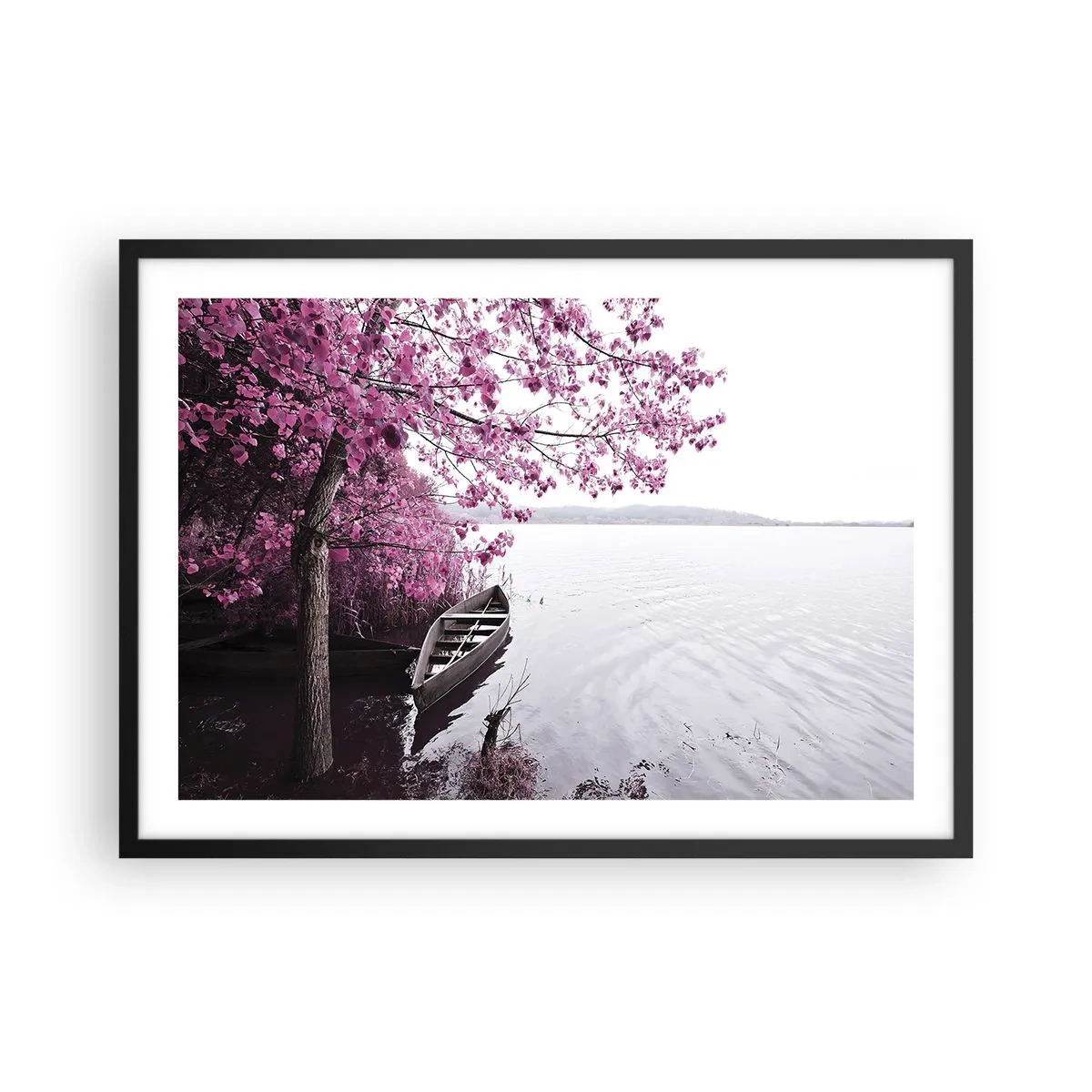 Pôster com moldura preta - Em silêncio cor-de-rosa - 70x50 cm