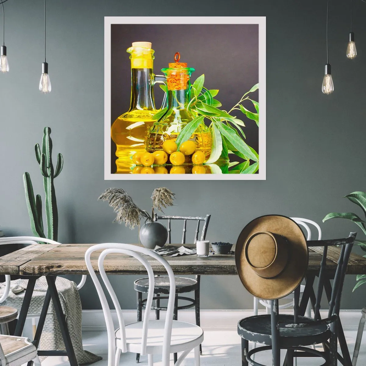 Pôster - Natureza morta com azeitonas e azeite - 30x30 cm
