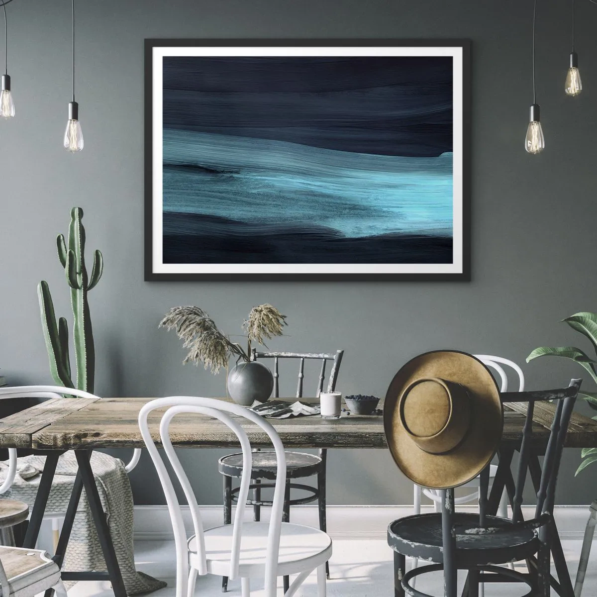 Pôster com moldura preta - Vá com o fluxo - 70x50 cm