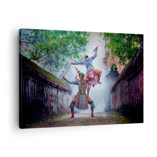 Quadro em tela - Dança tradicional em um ambiente histórico com muro e árvores - 70x50cm - Uma dança de beleza mortal - Decoração de parede moderna para a sala de estar e quarto ARTTOR