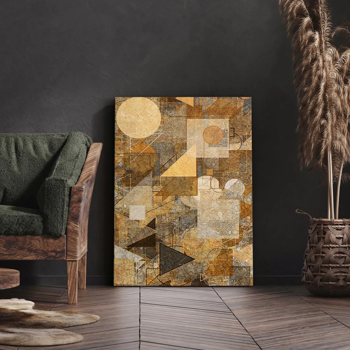 Quadro em tela - Estudo Cubista em Bronze - 65x120 cm