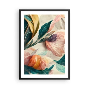 Pôster com moldura preta - Flores e folhas coloridas em uma composição artística - 50x70cm - Flores das ilhas do sul - Decoração de parede moderna para a sala de estar e quarto ARTTOR