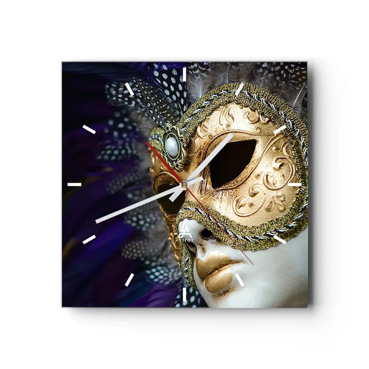 Relógio de parede - Relógio em vidro - Retrato veneziano em ouro - 40x40 cm
