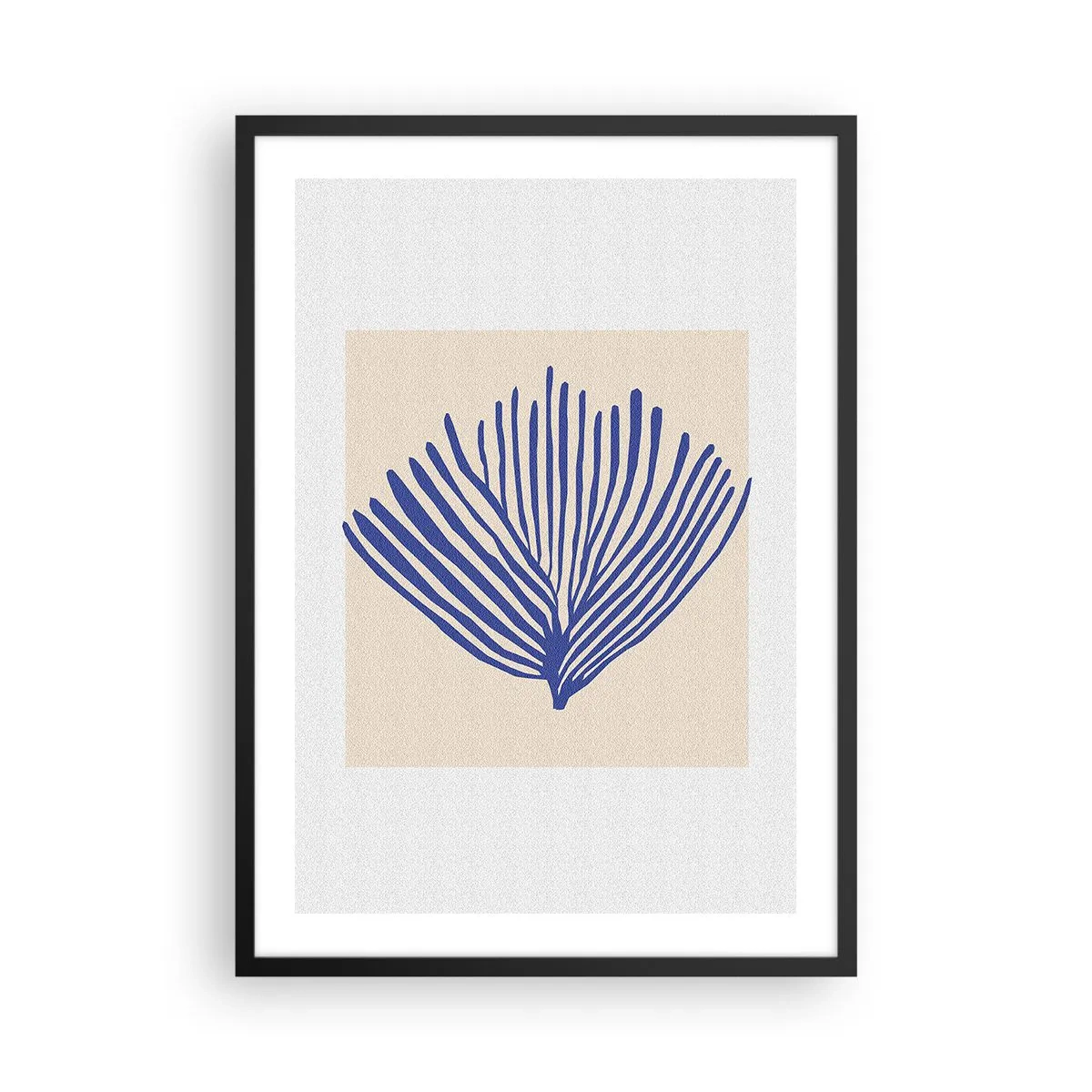 Pôster com moldura preta - Gráfico estilizado de uma planta marinha em forma de leque - 50x70cm - Ventilador azul - Decoração de parede moderna para a sala de estar e quarto ARTTOR
